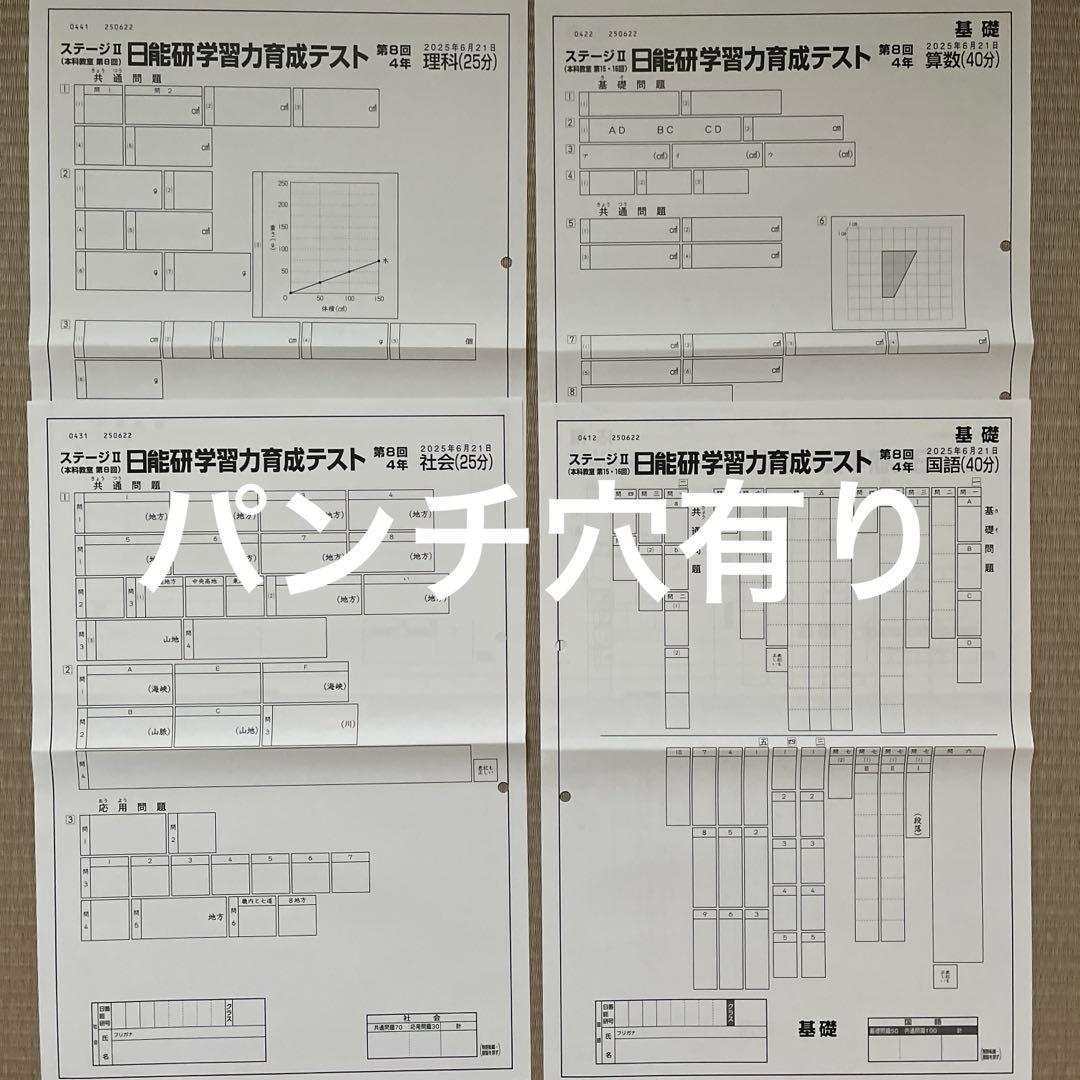 未使用‼️2025年 日能研 4年 ステージⅡ 育成テスト【前期】4科目