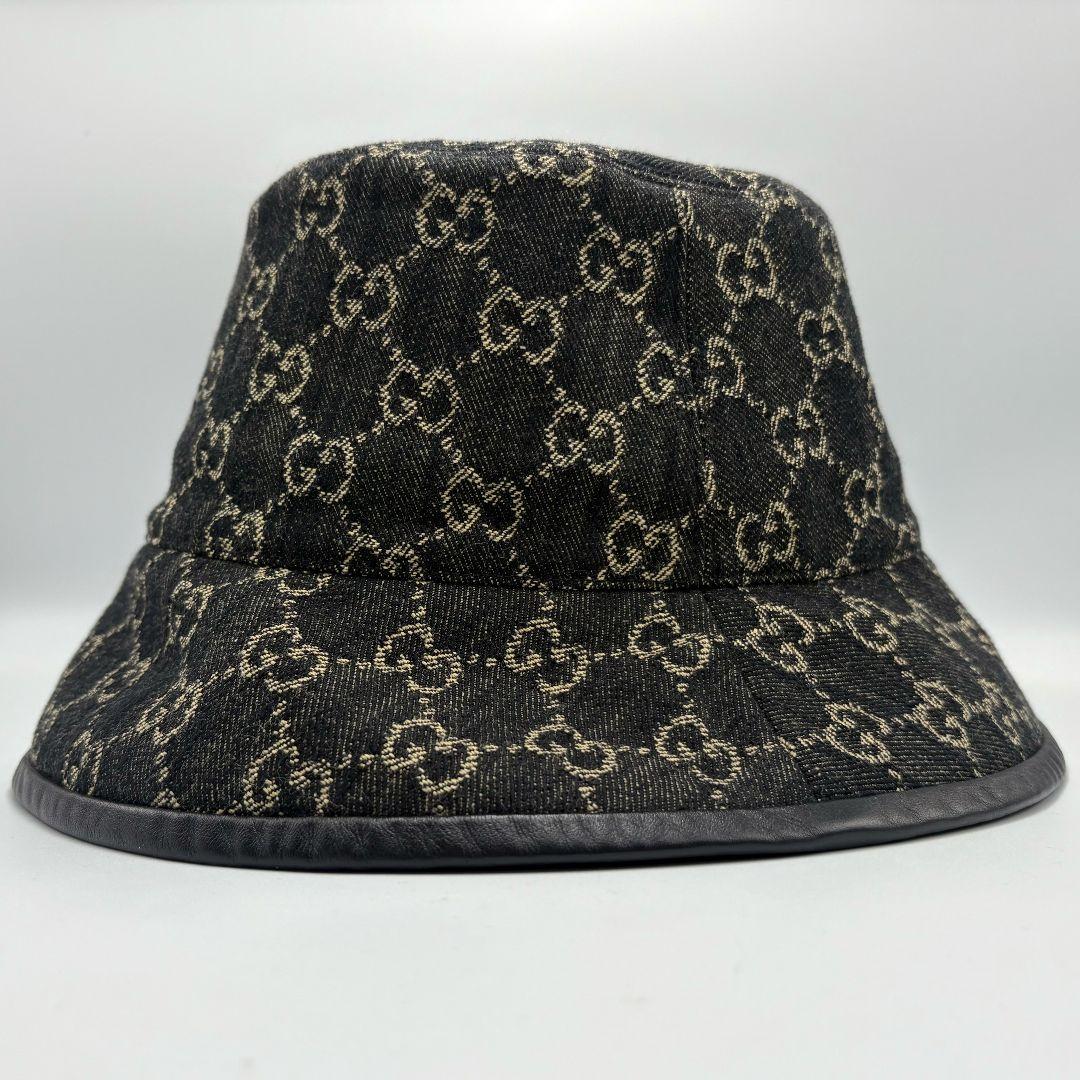 美品 GUCCI GGデニム バケットハット ブラック 58cm M ミケーレ