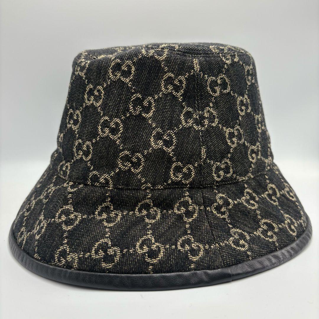 美品 GUCCI GGデニム バケットハット ブラック 58cm M ミケーレ