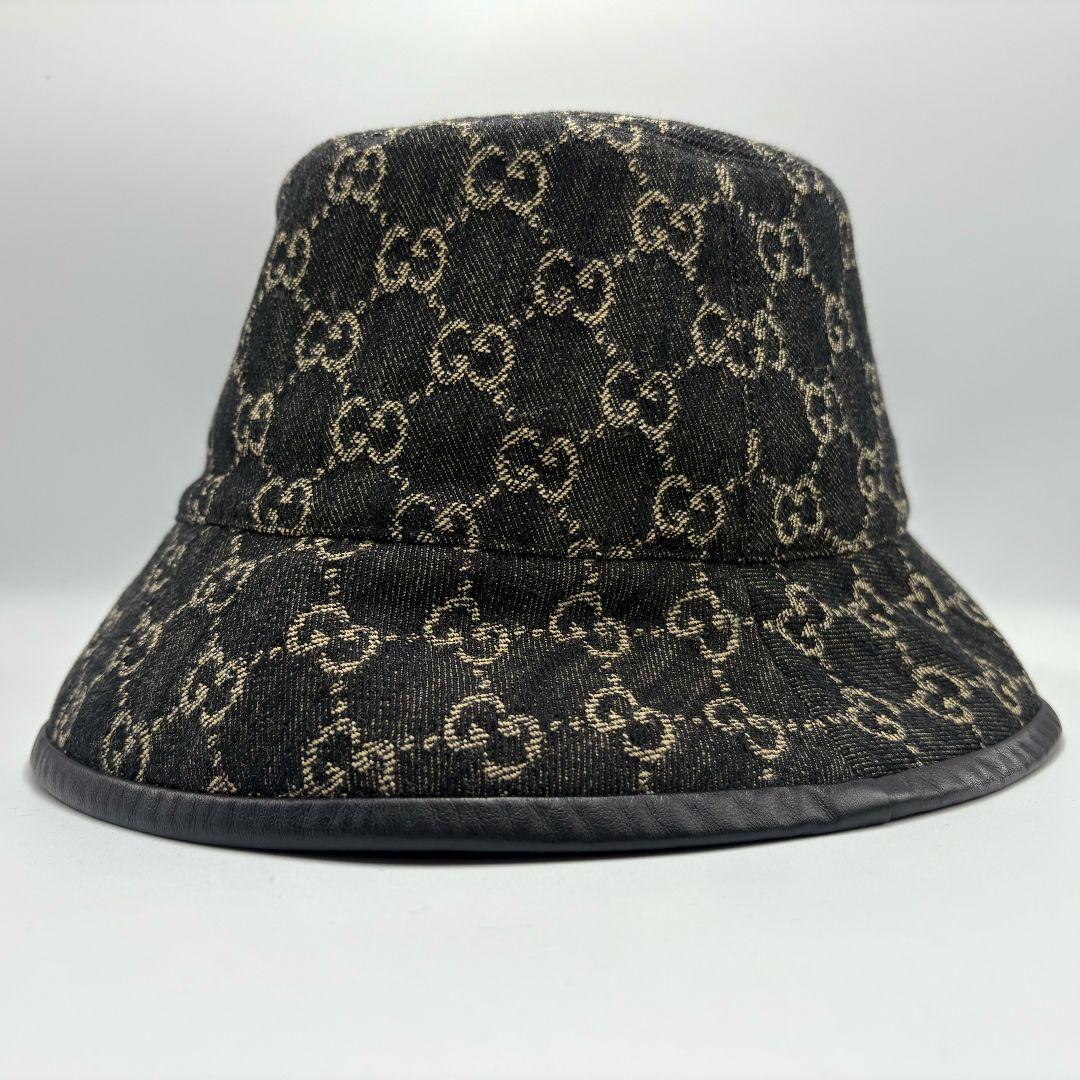 美品 GUCCI GGデニム バケットハット ブラック 58cm M ミケーレ