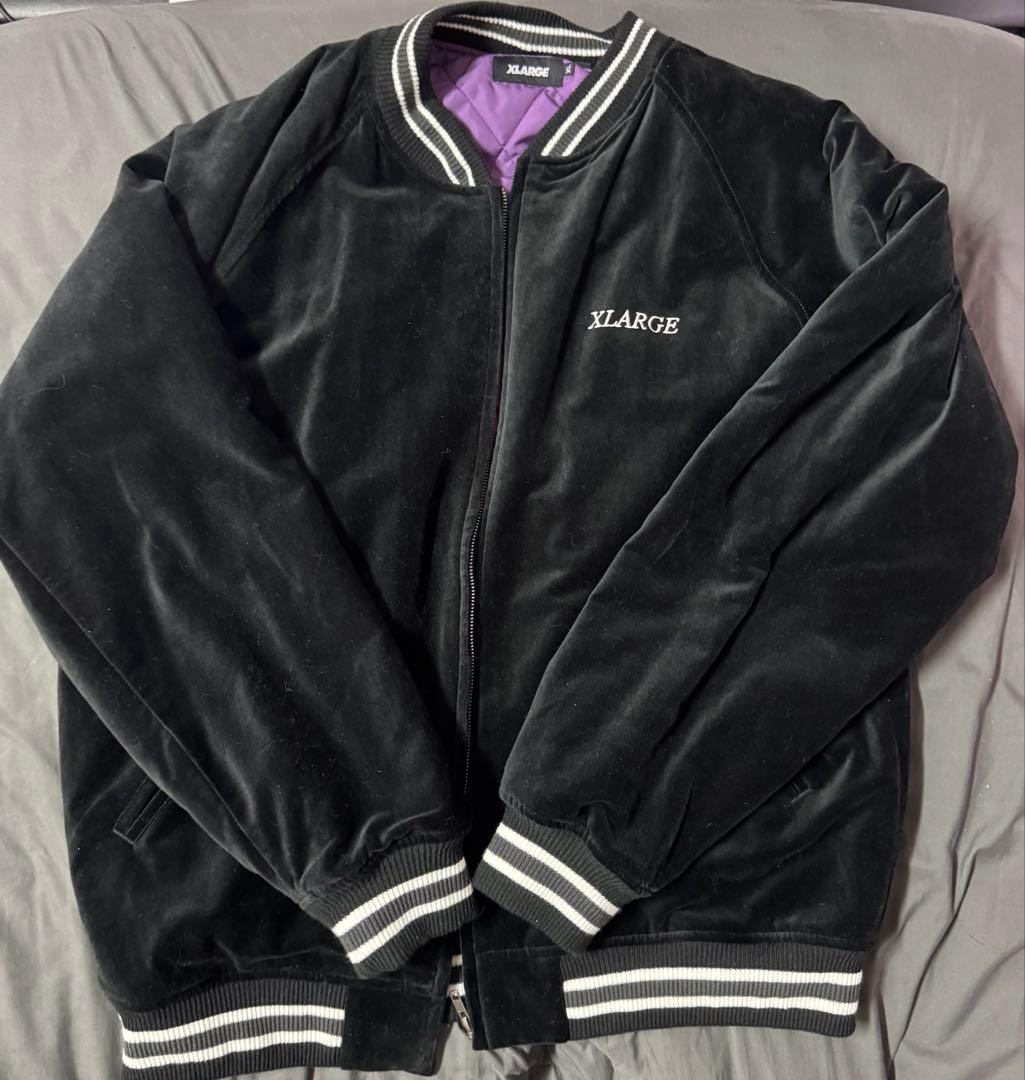 XLARGE VELOR JACKET 黒 刺繍デザイン XL ベロアジャケット