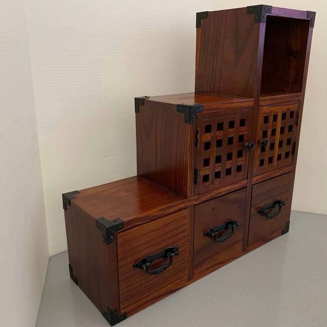 昭和レトロ　木製ミニ階段箪笥　引き出し付き収納ボックス