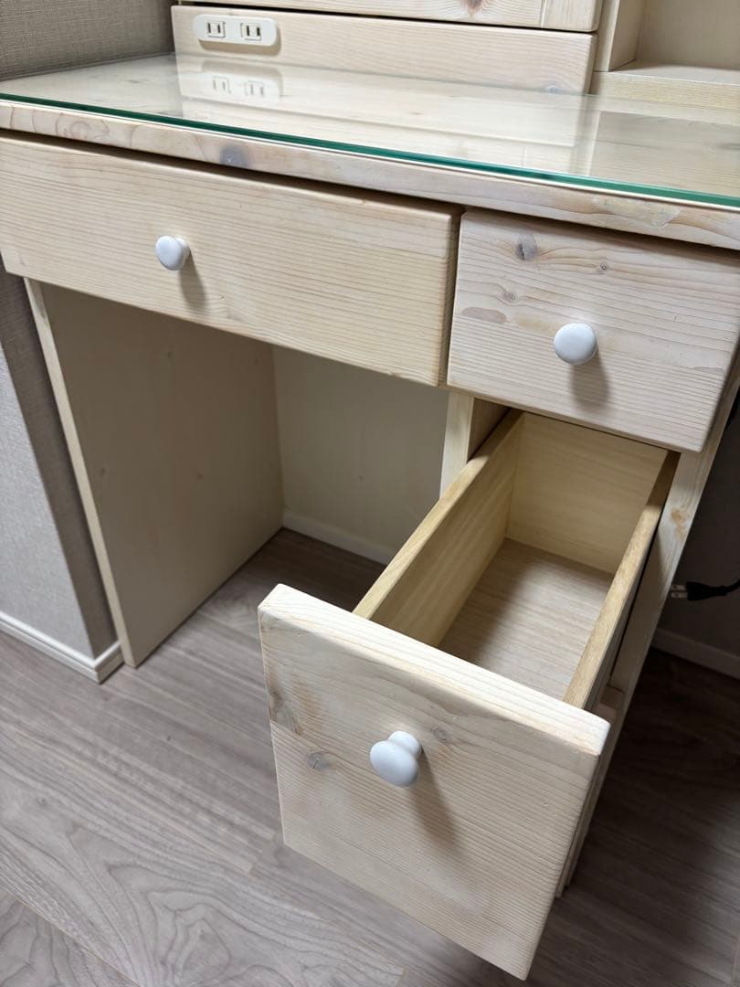 【美品】ドレッサー鏡台　白　木目調　大容量