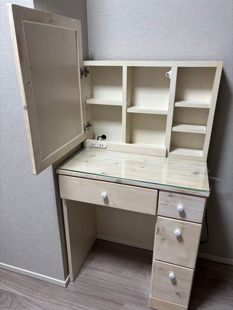 【美品】ドレッサー鏡台　白　木目調　大容量