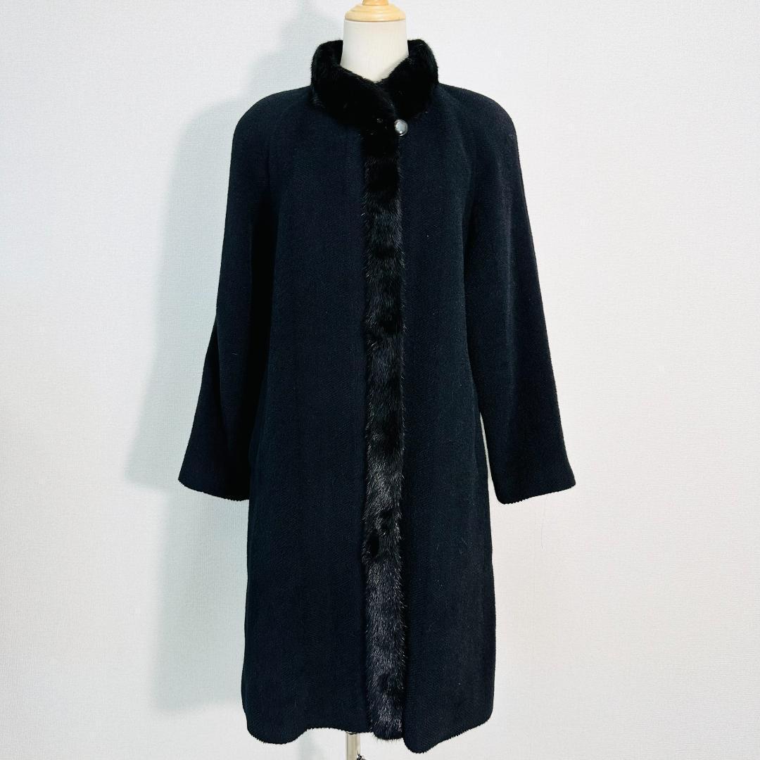 【極美品】ジャストメリー ミンクファー付きアルパカウールコート F ブラック