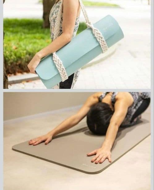 ピラティスマット ヨガワークス 12mm モカ ニット編みハートストラップ付き