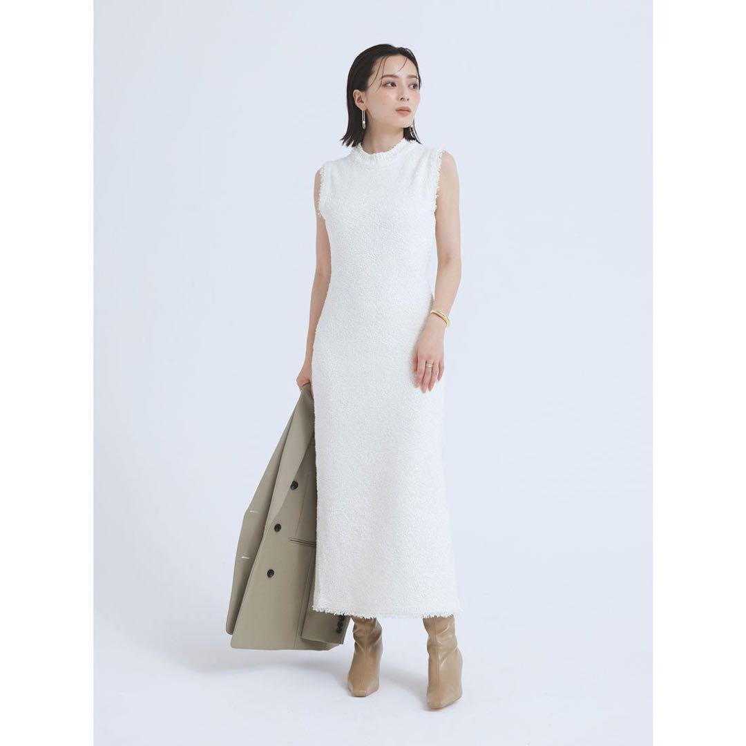 anuans フラッグヤーンツイードニットワンピース