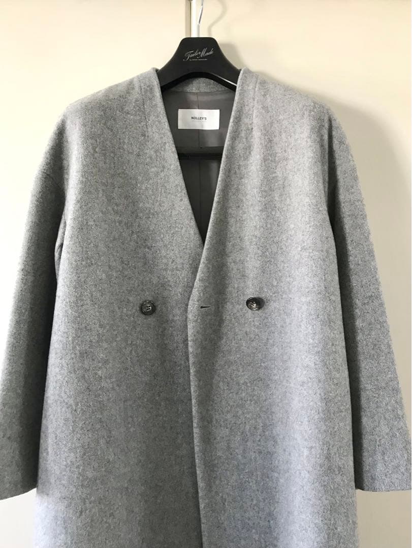 NOLLEY’S ノーリーズ ノーカラーコート グレー ウール100%