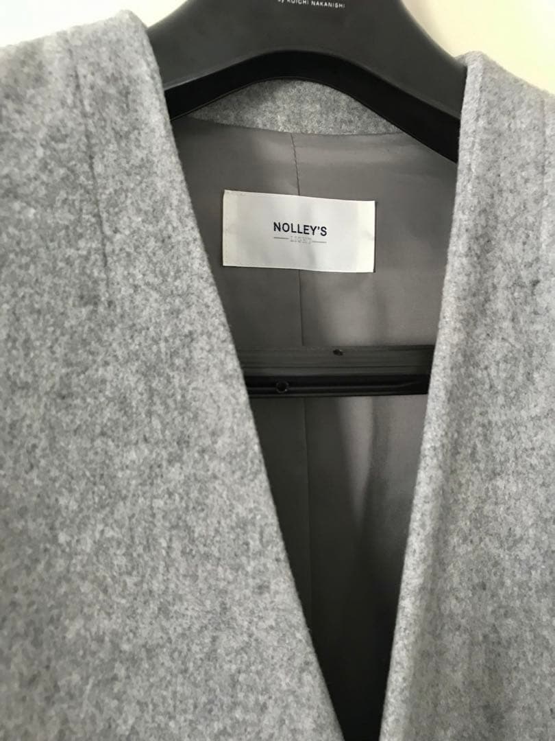 NOLLEY’S ノーリーズ ノーカラーコート グレー ウール100%