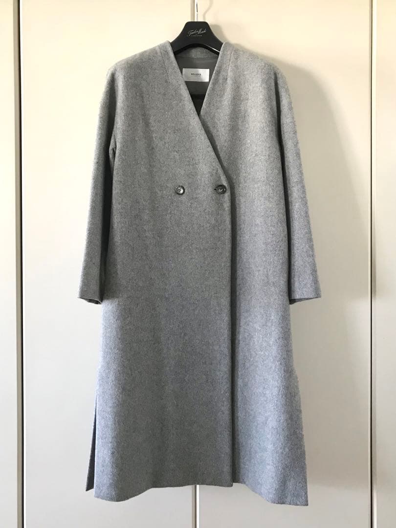 NOLLEY’S ノーリーズ ノーカラーコート グレー ウール100%