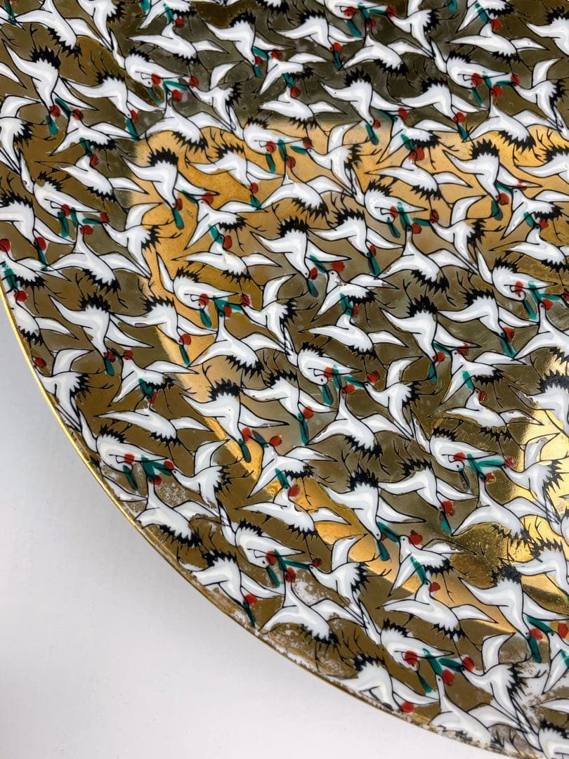 【大型・３１㎝】九谷焼 1000クレーン 鶴 サウザンクレーン 大皿 明治期