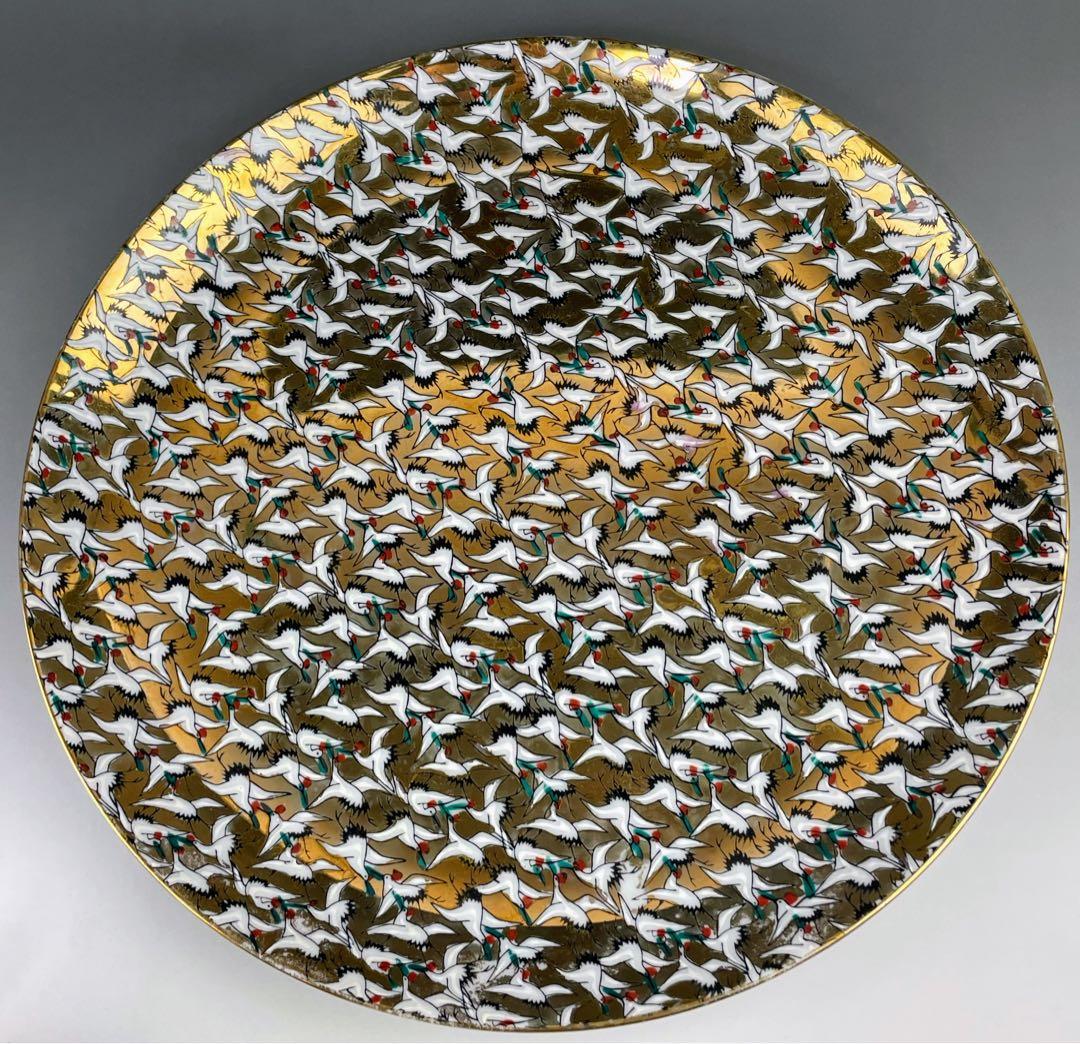 【大型・３１㎝】九谷焼 1000クレーン 鶴 サウザンクレーン 大皿 明治期