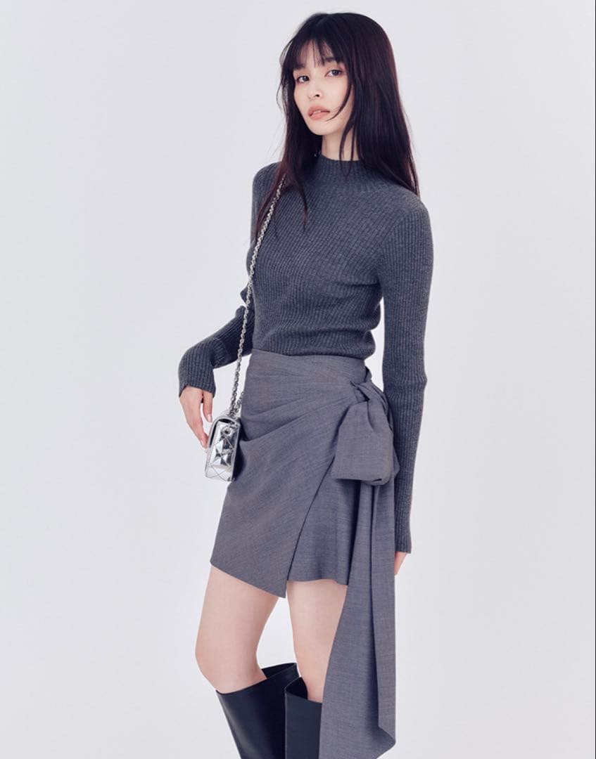 【FRAY I.D】ボリュームリボンタフタミニスカート GRY 1サイズ