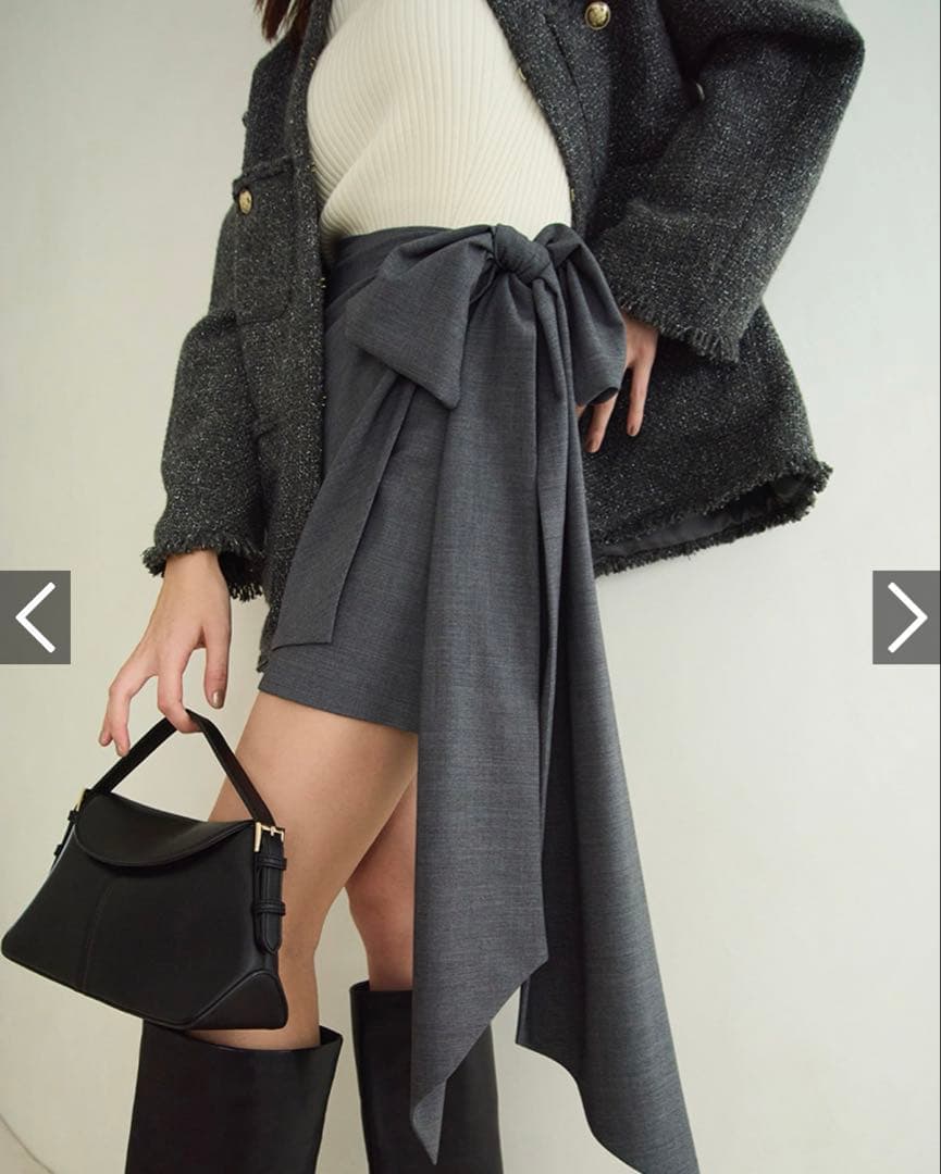 【FRAY I.D】ボリュームリボンタフタミニスカート GRY 1サイズ