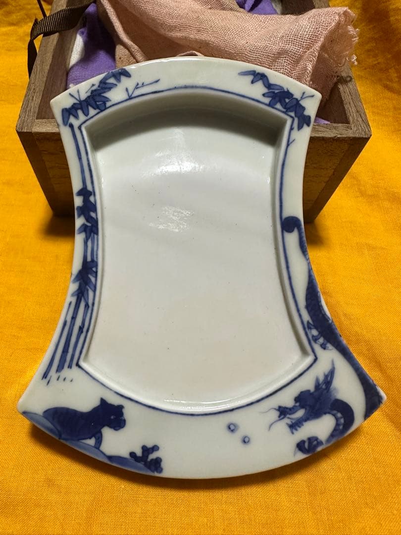 希少品！清風与平 青華磁風字形 硯 二重箱　共箱