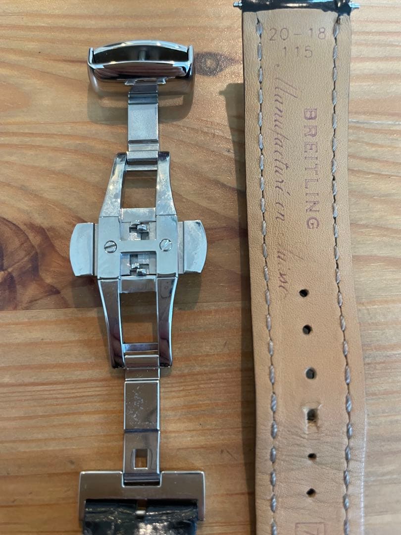 【美品】ブライトリング純正レザーベルト黒 20-18 (★社外品Dバックル付き)
