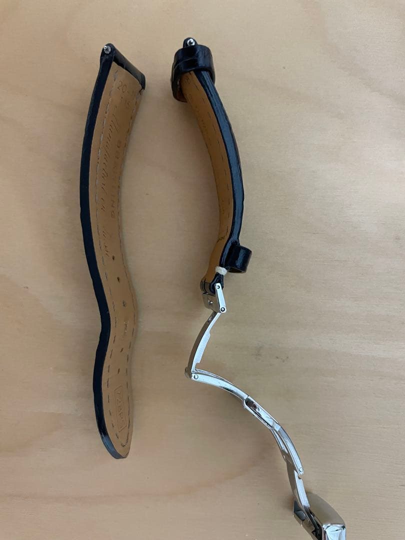 【美品】ブライトリング純正レザーベルト黒 20-18 (★社外品Dバックル付き)