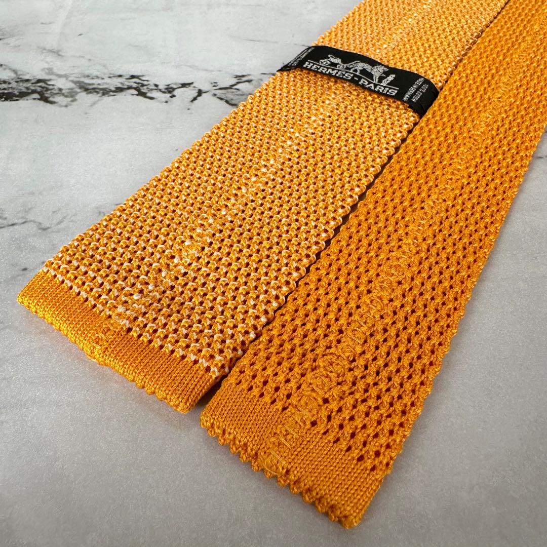 未使用✨HERMES エルメス 高級ネクタイ ユニ ニットタイ エルメスオレンジ
