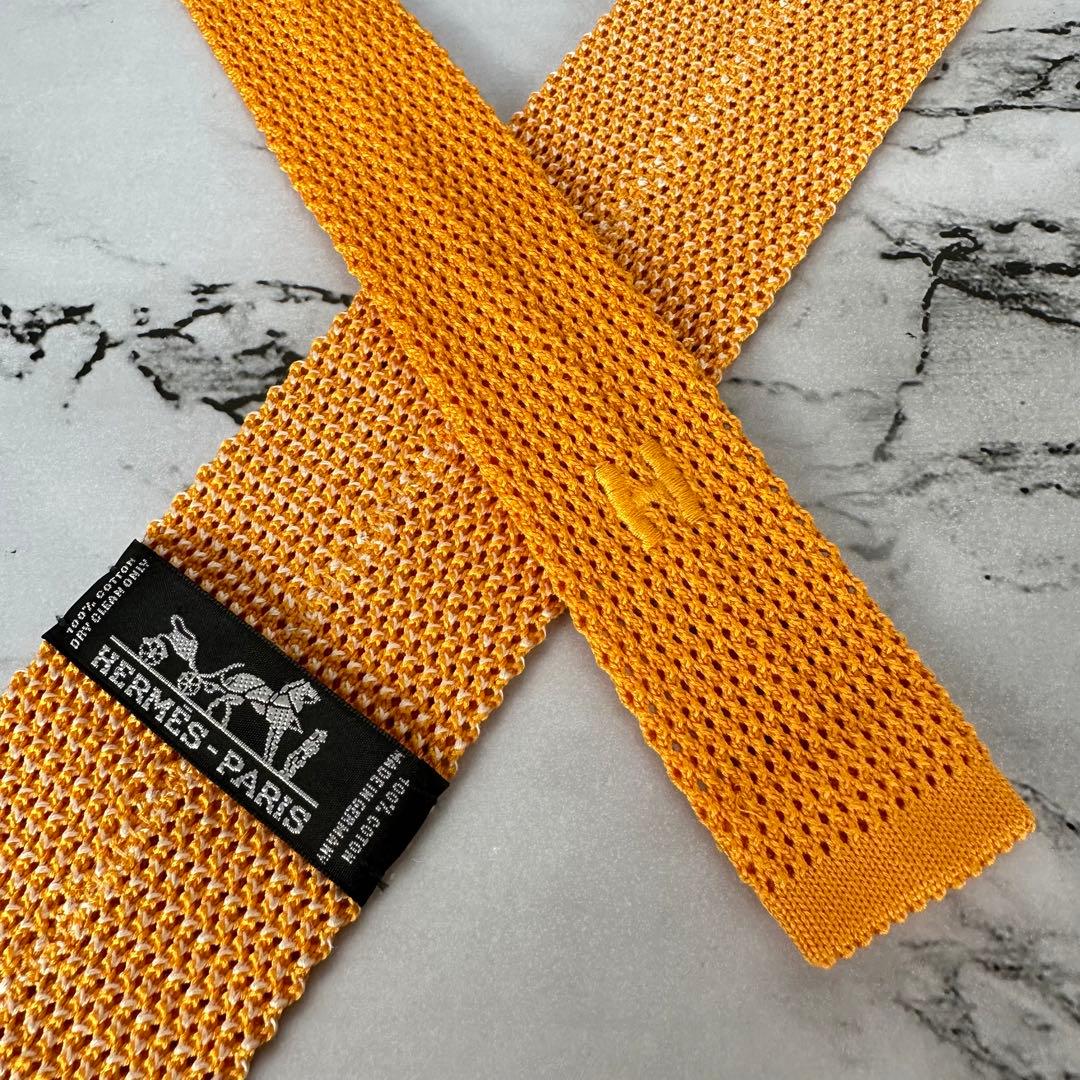 未使用✨HERMES エルメス 高級ネクタイ ユニ ニットタイ エルメスオレンジ