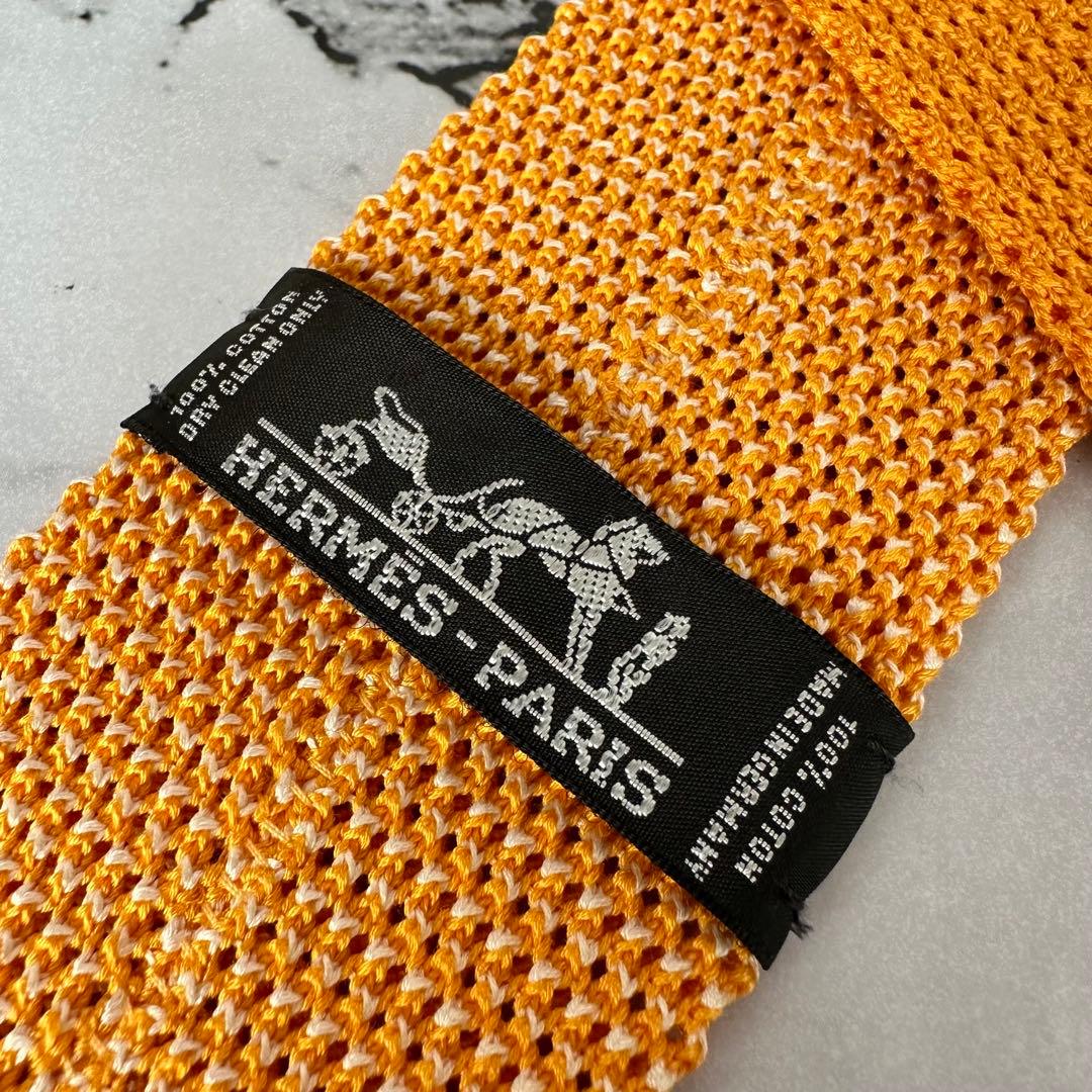 未使用✨HERMES エルメス 高級ネクタイ ユニ ニットタイ エルメスオレンジ