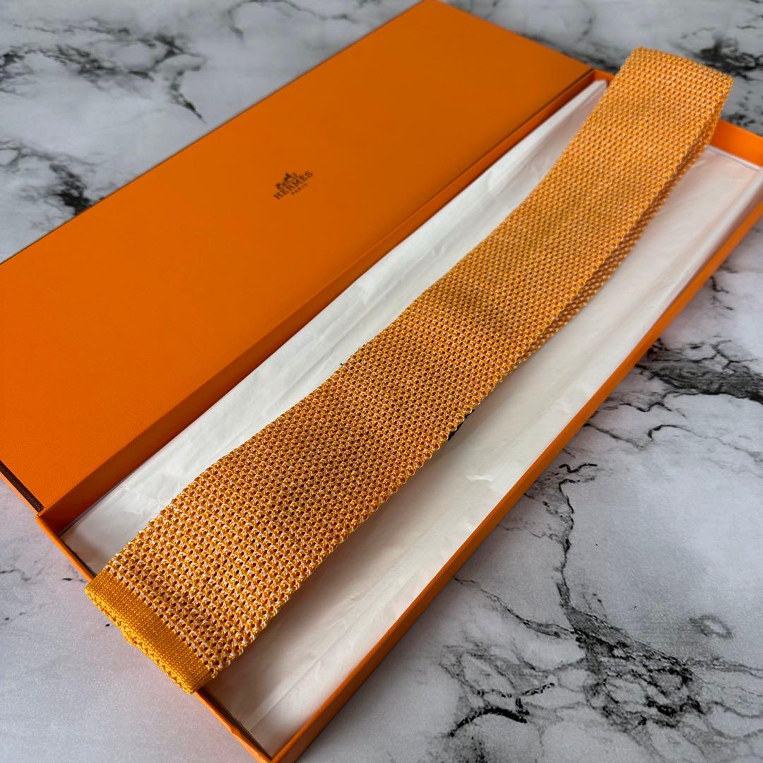 未使用✨HERMES エルメス 高級ネクタイ ユニ ニットタイ エルメスオレンジ