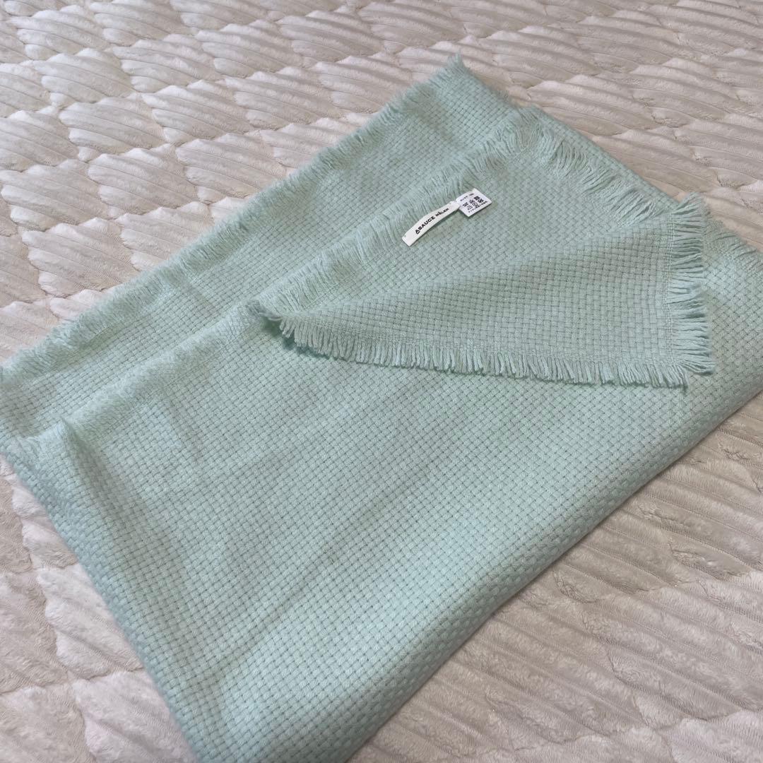 アソースメレ　カシミヤバスケットフリンジストール　ミントグリーン
