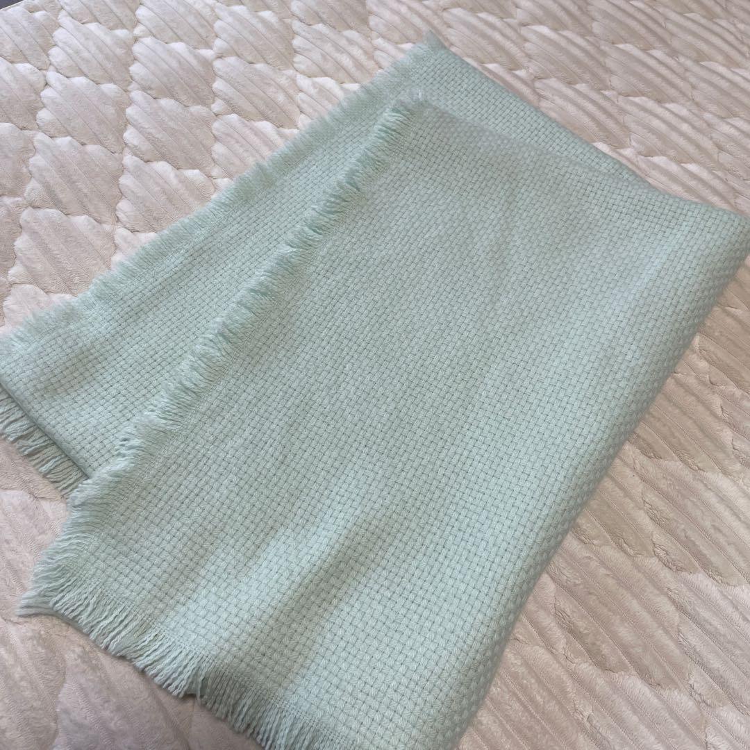 アソースメレ　カシミヤバスケットフリンジストール　ミントグリーン