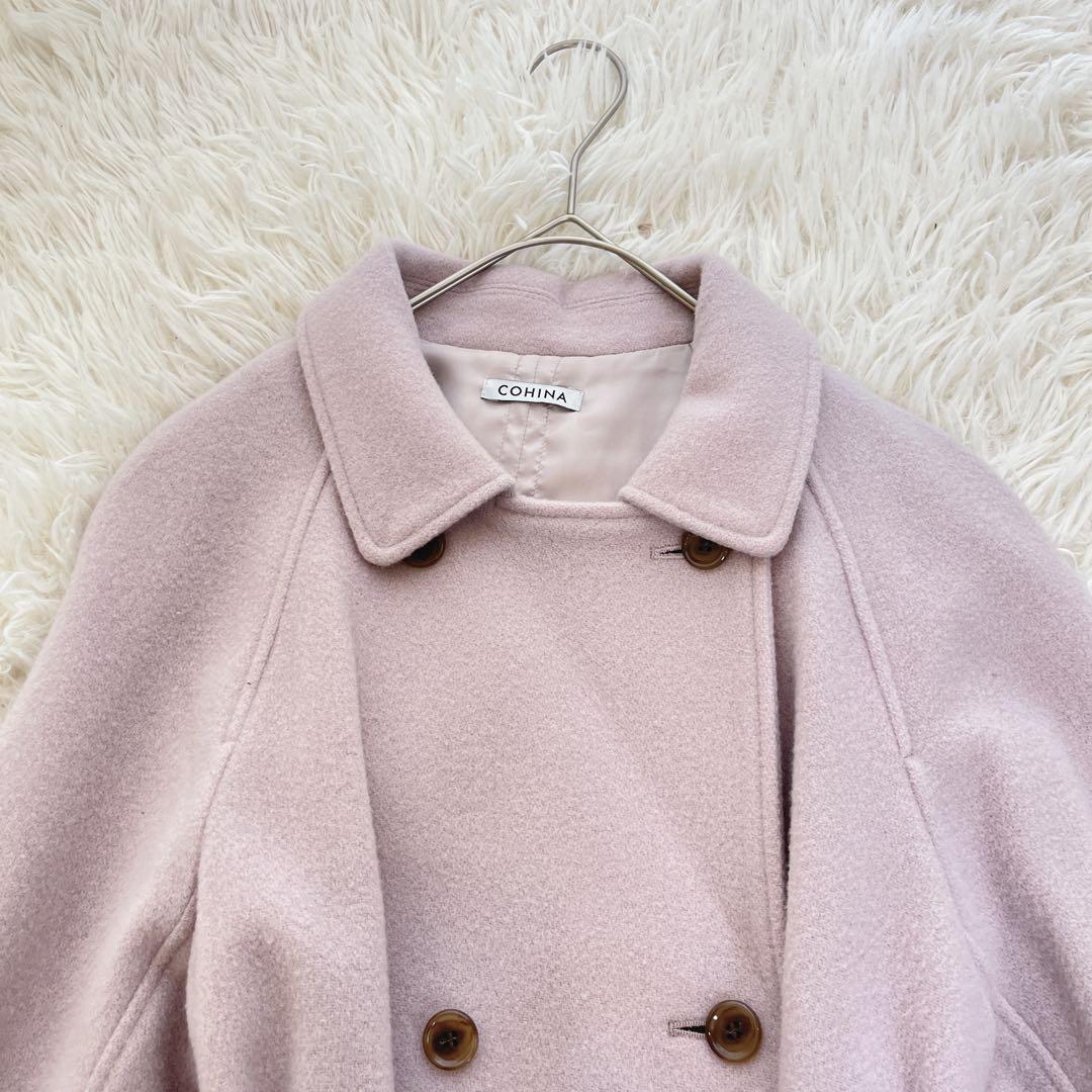 コヒナ バックフレアウールコート ベルト ロング ダブル ベルテッド Aライン