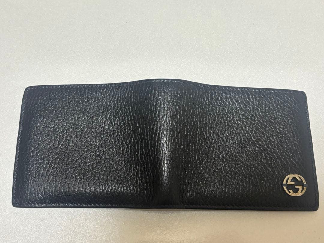 GUCCI グッチ 二つ折り財布 ドリアン シマレザー GG柄 ブラック
