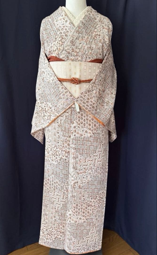 ★専用★ 【更紗小紋】更紗切り嵌め　細かな彫りの柄　洋草花菱文　しつけ付き