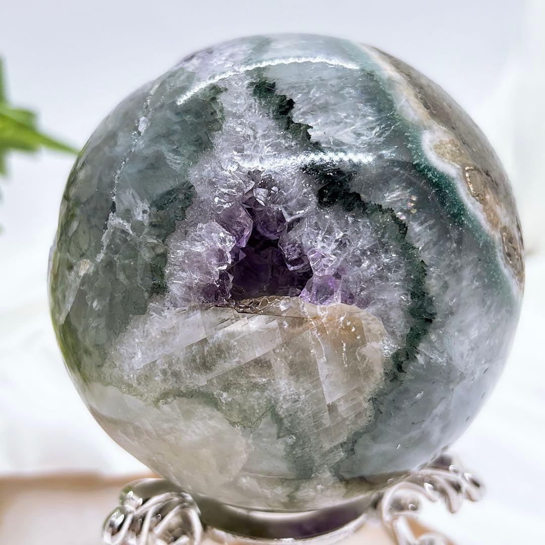 【天然石】希少！グリーンアメジストロスフィア 大玉81ミリ