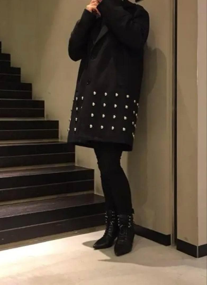 DIESEL WALLEROY　スタッズウールチェスターコート　36　黒　美品