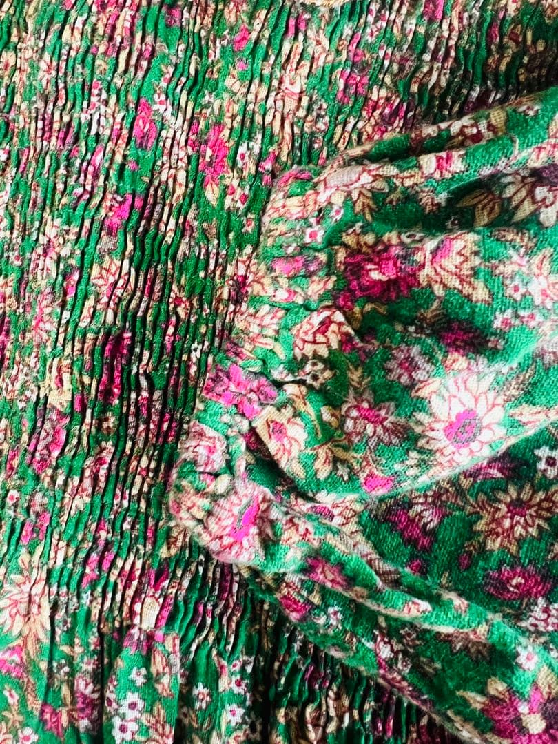 Bonjour diary ボンジュールダイアリー グリーン　花柄ブラウス