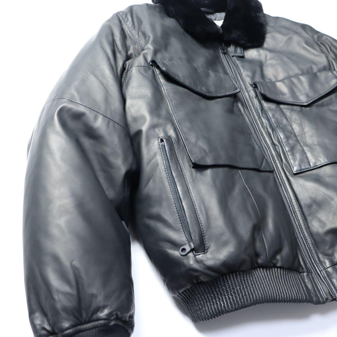 美品　AVIREX アヴィレックス　ラム ジャケット　本革　ダウンジャケット　黒