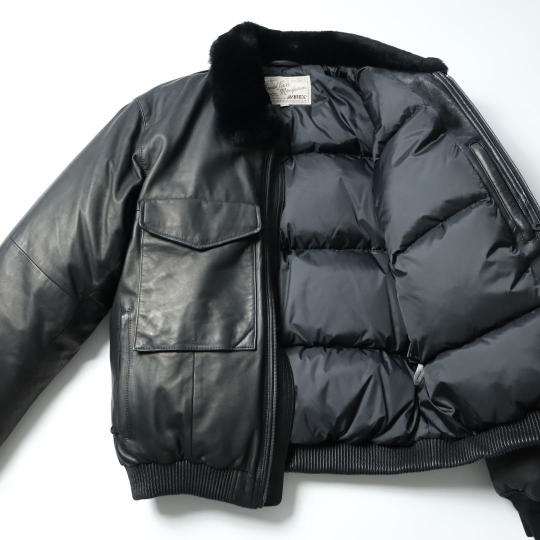 美品　AVIREX アヴィレックス　ラム ジャケット　本革　ダウンジャケット　黒
