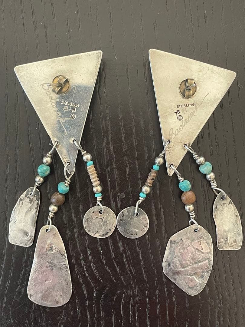 ヴィンテージ ターコイズ ピアス Silver925 アーティストサイン入り