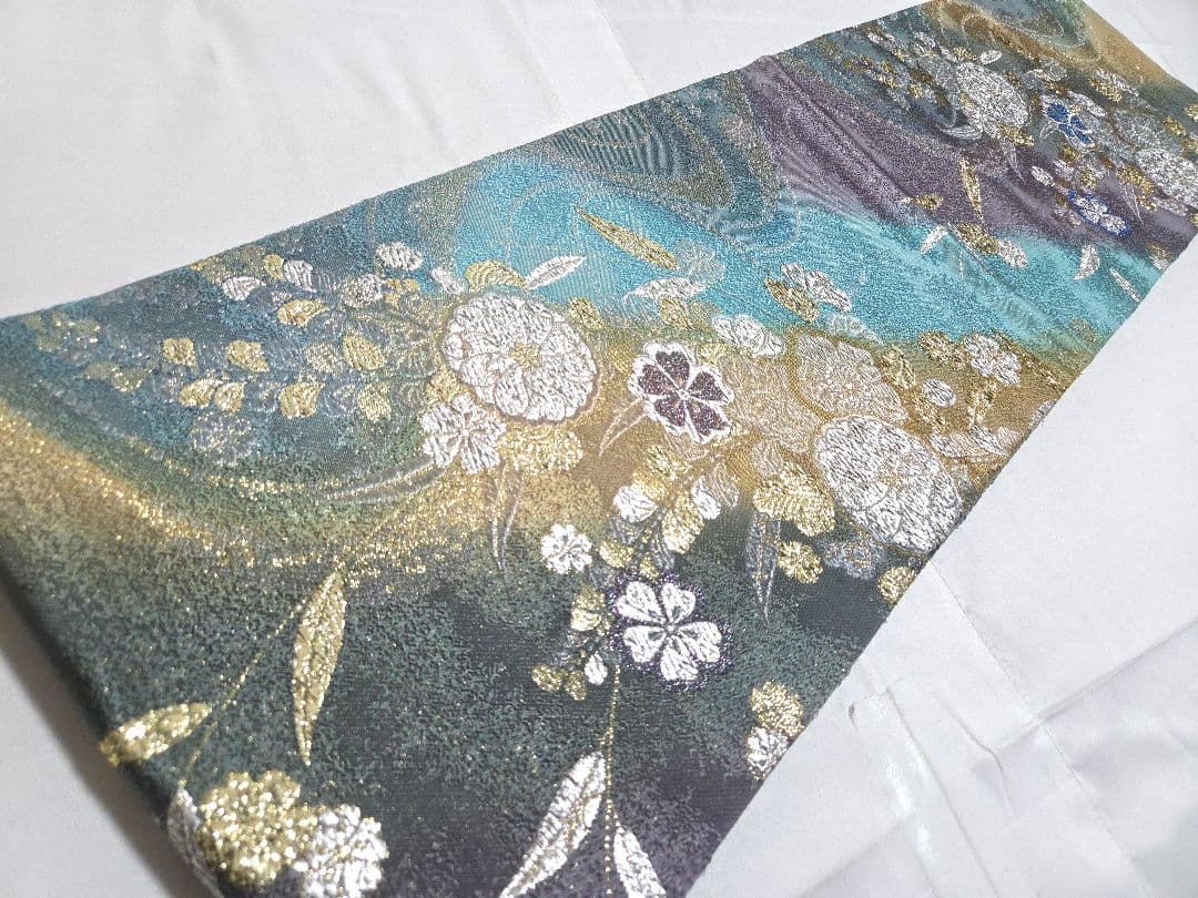 D 美品 辻が花 金通し グラデーション 六通 正絹 フォーマルな袋帯