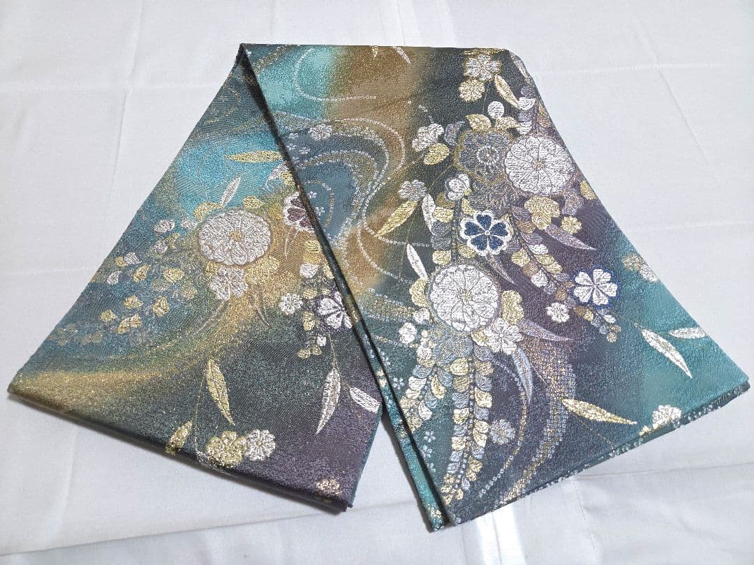 D 美品 辻が花 金通し グラデーション 六通 正絹 フォーマルな袋帯
