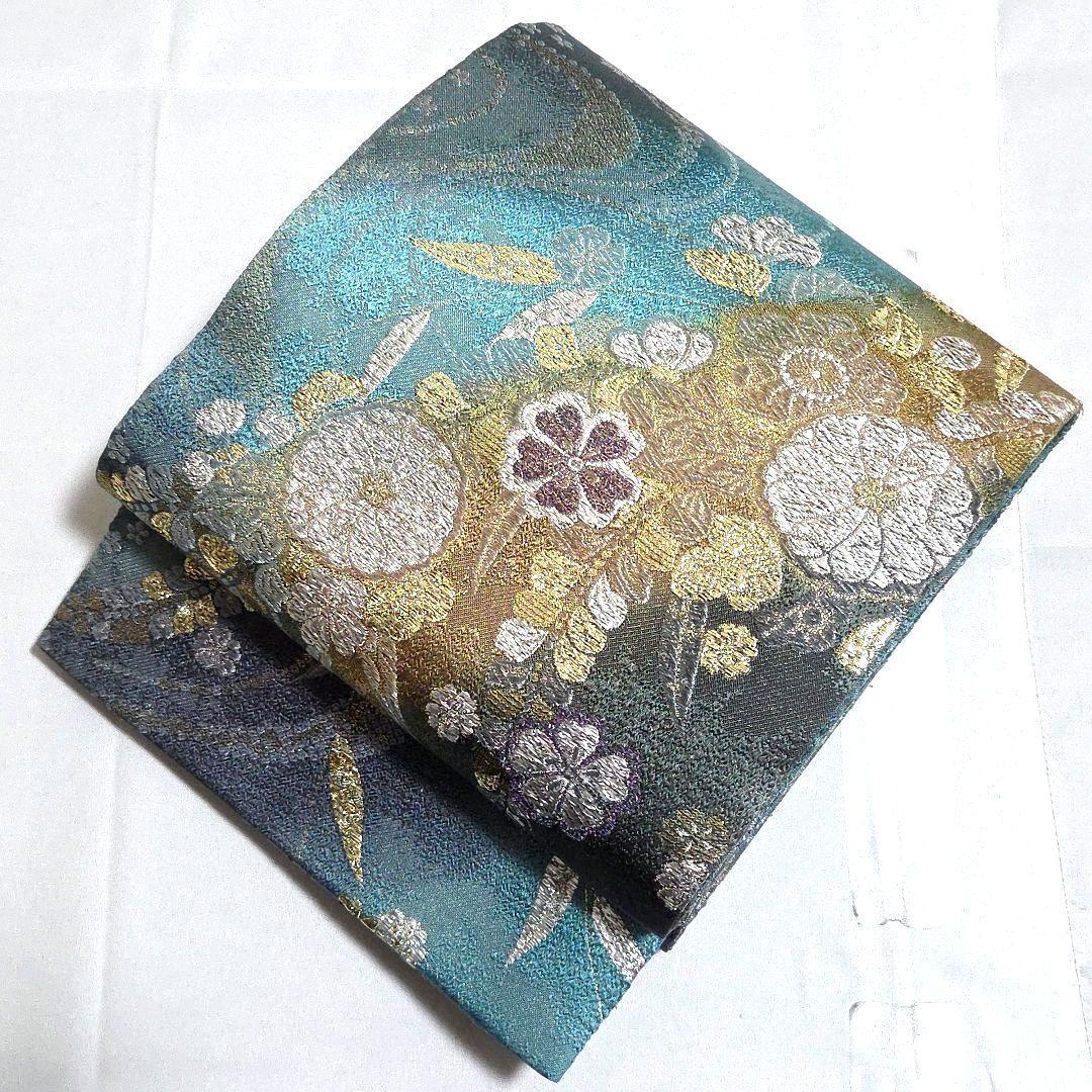 D 美品 辻が花 金通し グラデーション 六通 正絹 フォーマルな袋帯