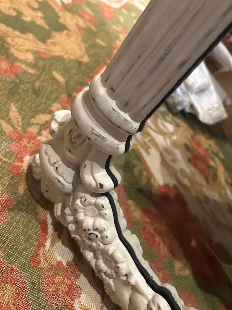 アンティーク　ロココ　ホワイト　壁掛けミラー　姿見