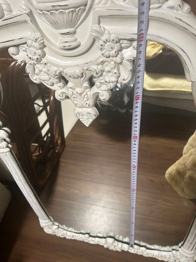 アンティーク　ロココ　ホワイト　壁掛けミラー　姿見