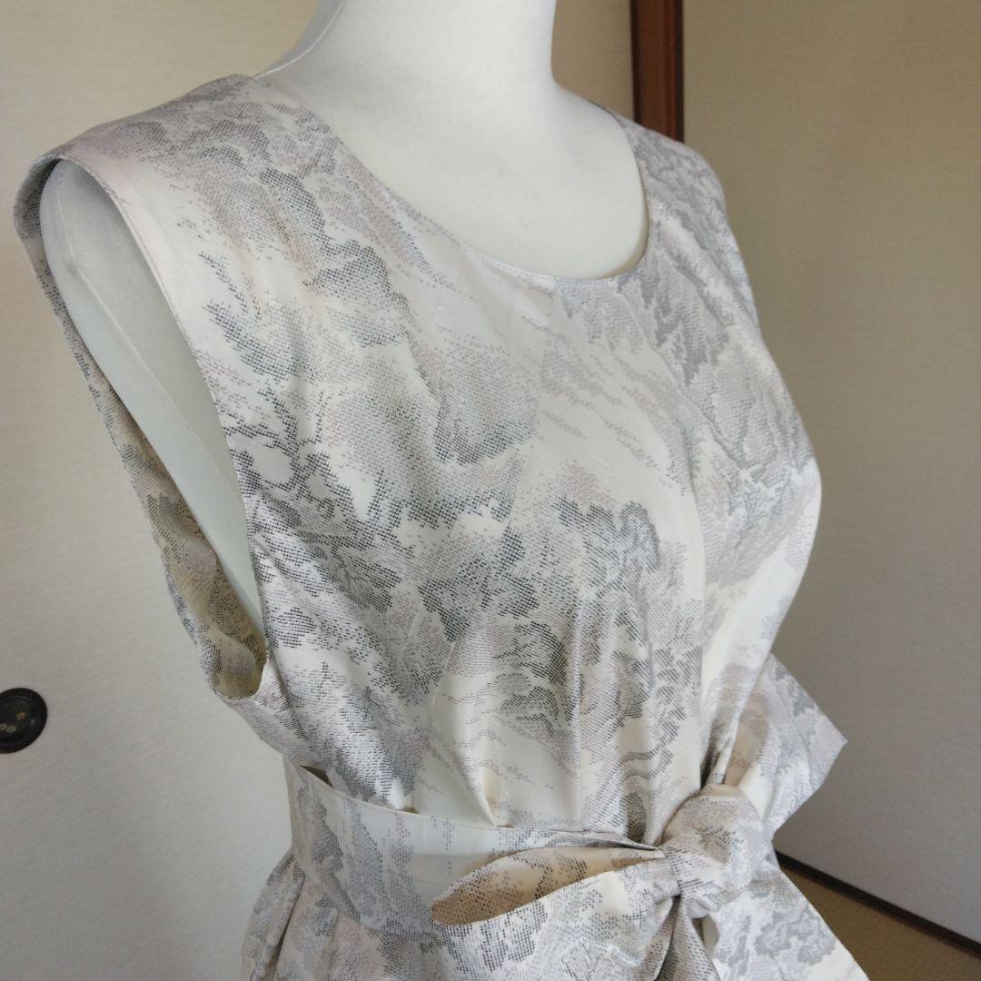 白大島紬解き生地からバイアス仕立てロングフレアーワンピース　L寸