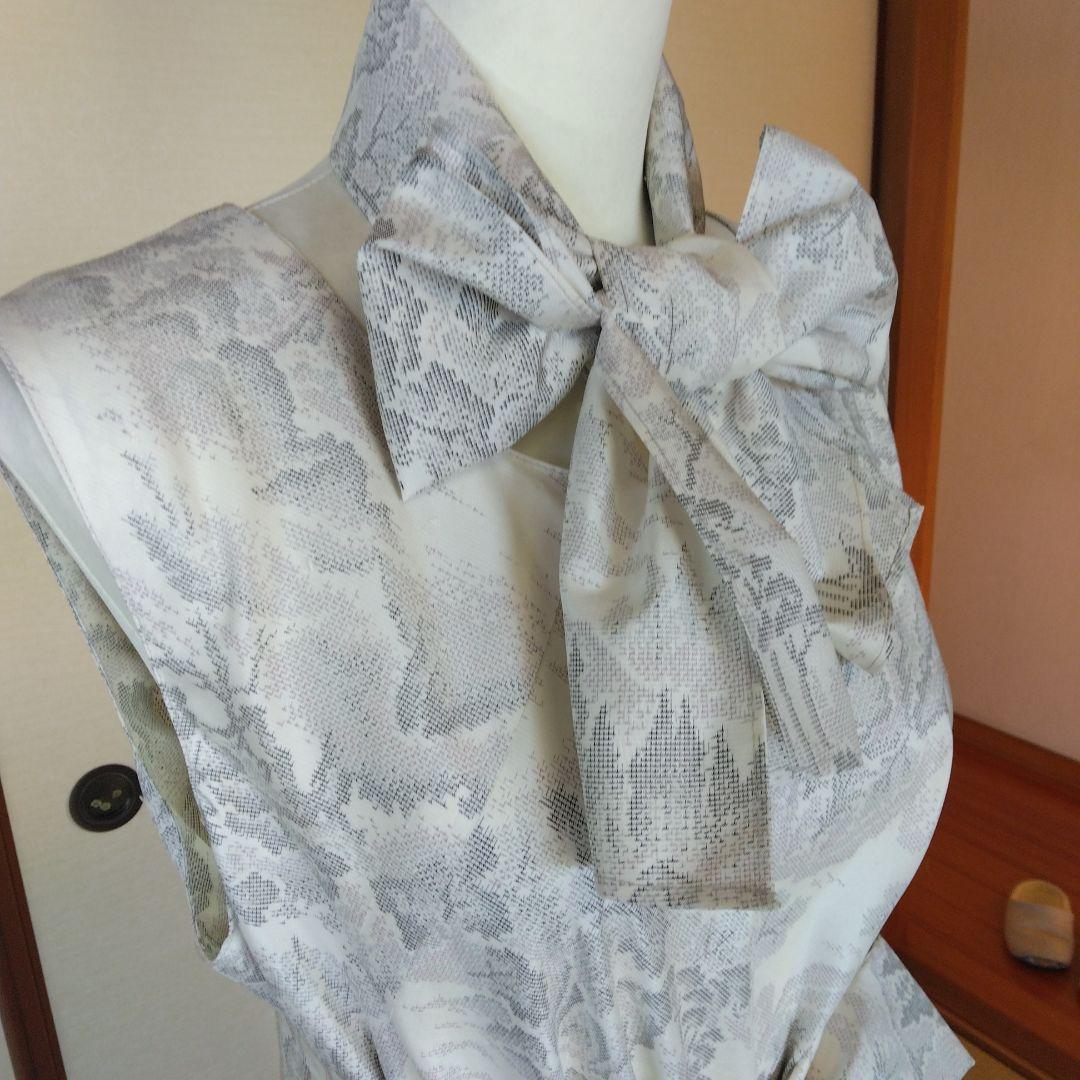 白大島紬解き生地からバイアス仕立てロングフレアーワンピース　L寸