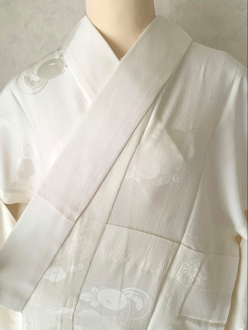 G09 未使用 菊梅模様織出し 正絹 長襦袢 裄68