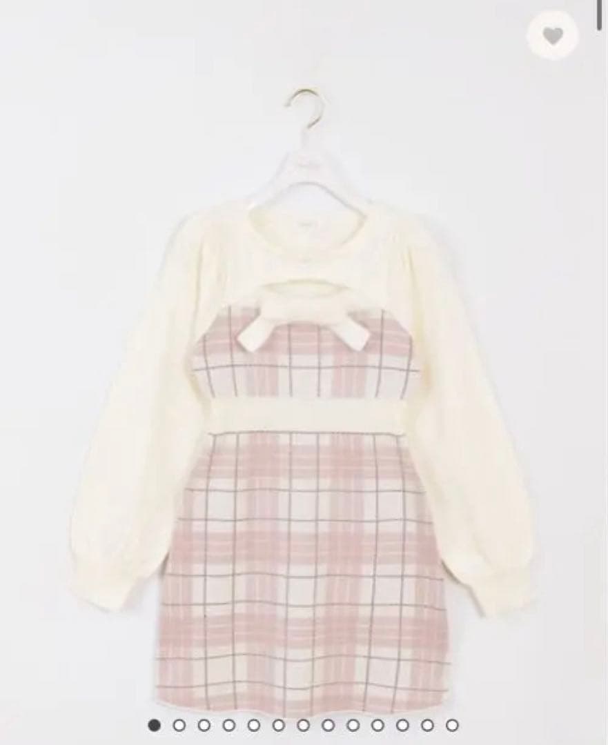 Evelyn バストリボンチェックニットワンピース ピンク