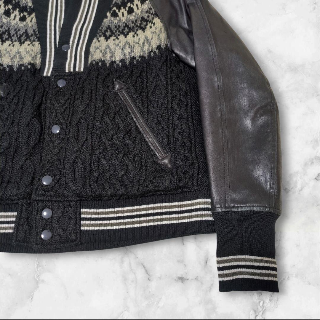 MIHARAYASUHIRO ショールカラー ニット切替スタジャン ホースレザー