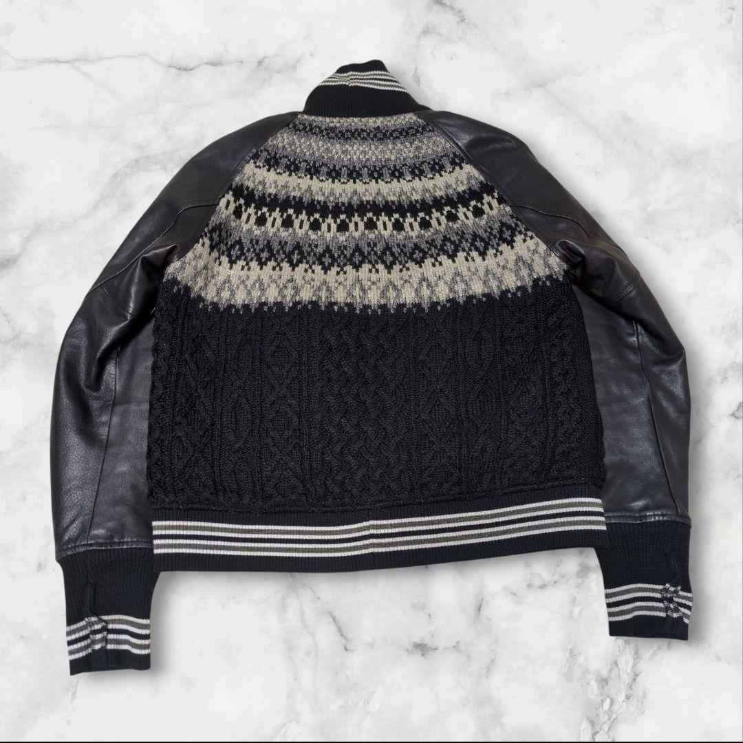 MIHARAYASUHIRO ショールカラー ニット切替スタジャン ホースレザー