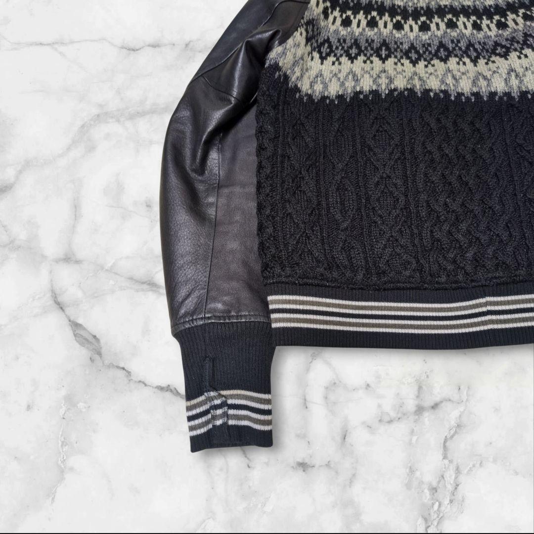 MIHARAYASUHIRO ショールカラー ニット切替スタジャン ホースレザー