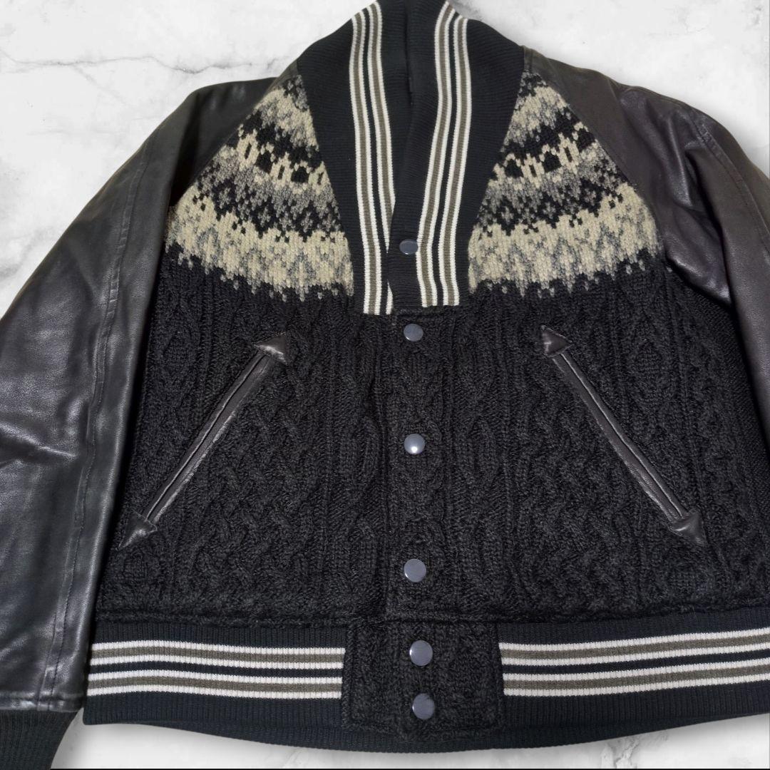 MIHARAYASUHIRO ショールカラー ニット切替スタジャン ホースレザー