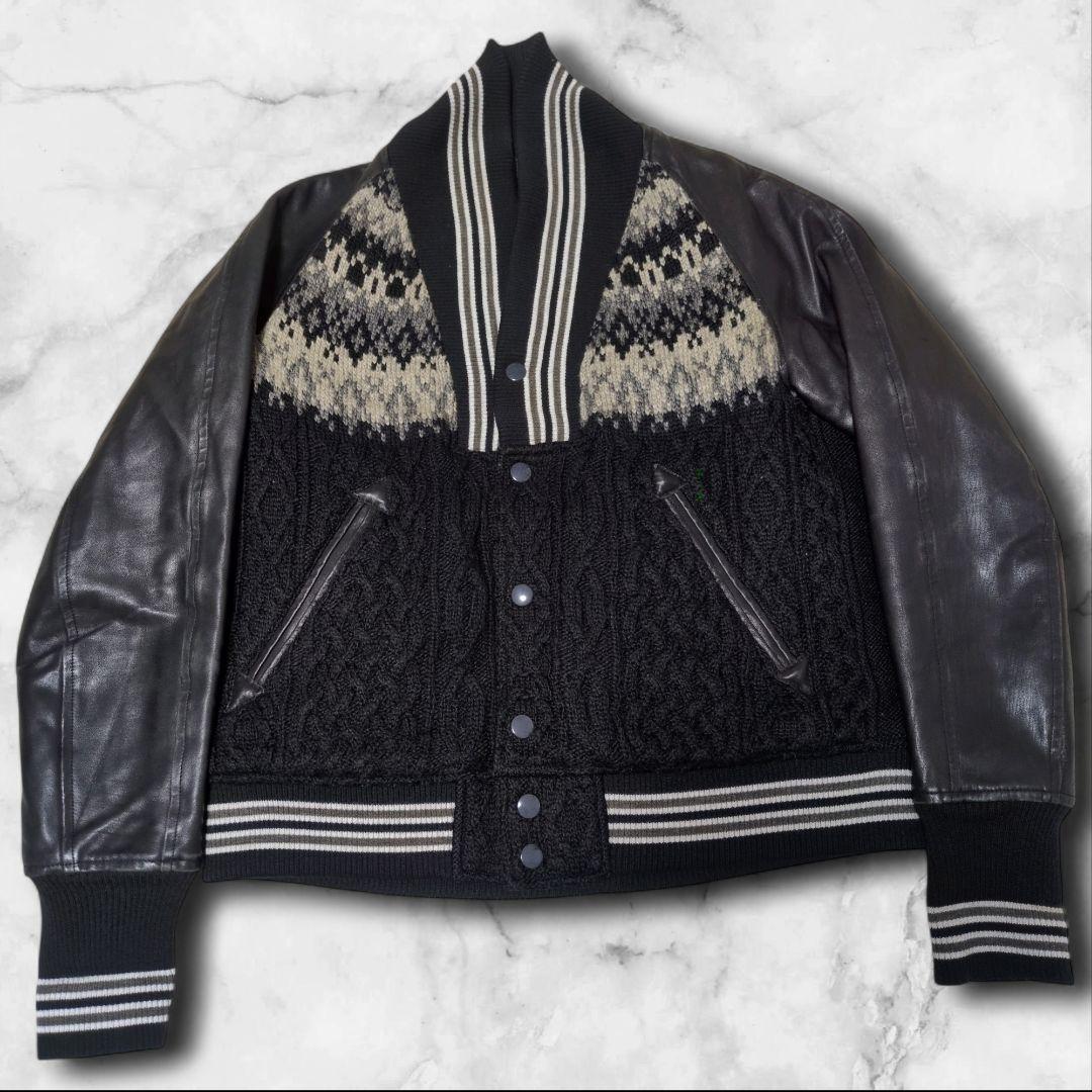 MIHARAYASUHIRO ショールカラー ニット切替スタジャン ホースレザー